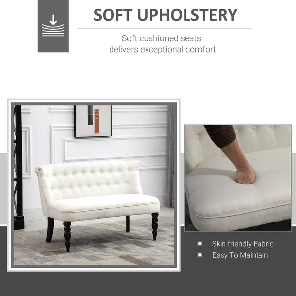 Button-Tufted Armless Loveseat – Cream White