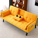 Convertible Velvet Futon Sofa Bed with Cup Holder