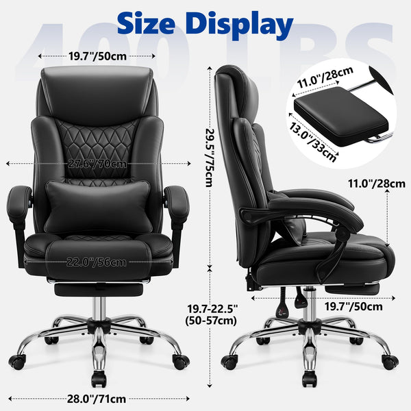 Big and Tall Office Chair 400lbs with Memory Foam Seat and Footrest