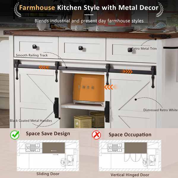 Farmhouse Kitchen Island with Power Outlet & Drop Leaf
