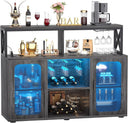 Bar Cabinet with LED Lights & Power Outlets