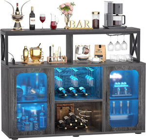 Bar Cabinet with LED Lights & Power Outlets