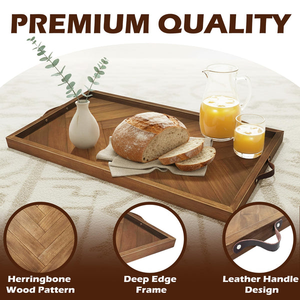 Large Wooden Ottoman Tray with Handles