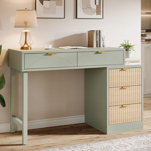 Computer Desk with 5 Drawers & Reversible Storage Cabinet