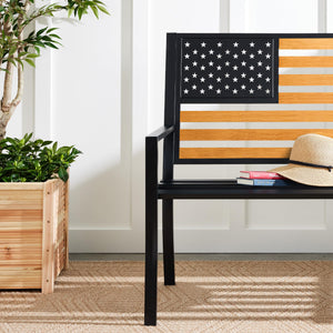 2-Person Steel Outdoor Bench with American Flag Backrest