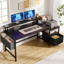 Computer Desk with Monitor Stand, File Drawers & Charging Station