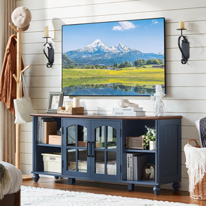 Farmhouse TV Stand with Glass Door & Adjustable Shelves – Fits Up to 65" TVs