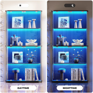 4-Tier Glass Display Cabinet with LED Lights & Motion Sensor