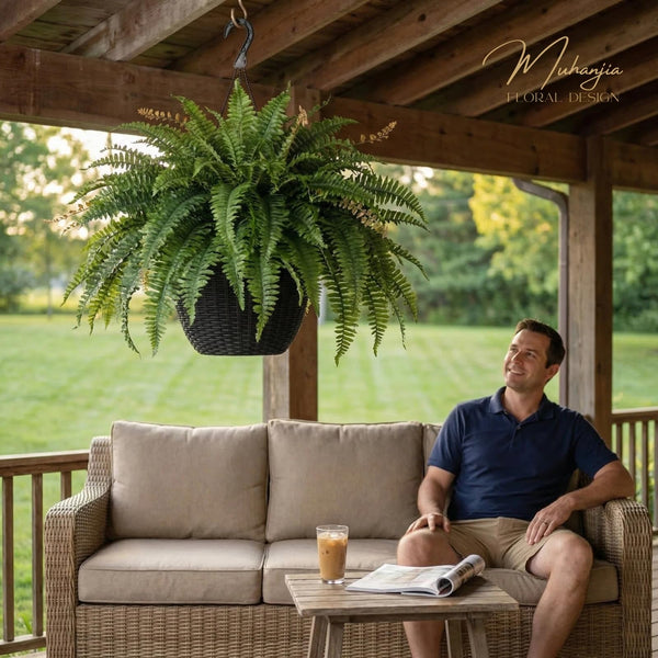 Artificial Boston Fern – 128 Fronds Large Hanging Plant, 56 Inch
