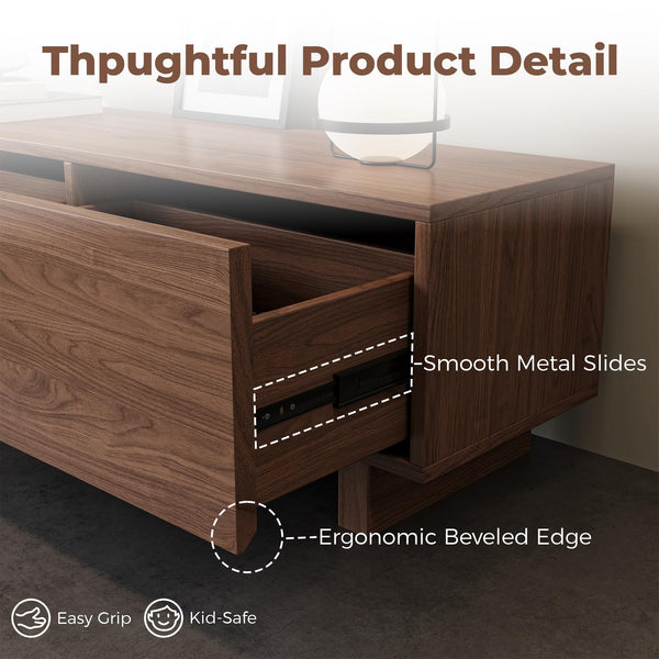 Extendable TV Stand for 65-100 Inch TVs – Walnut Entertainment Console with Drawers