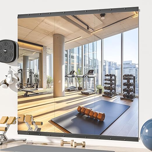 Wall-Mounted Tempered Glass Gym Mirror 55"L x 21"W – Set of 2