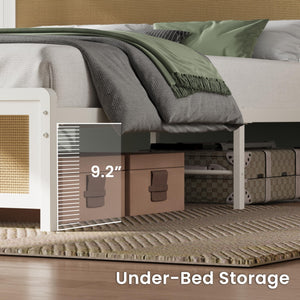 Rattan Queen Bed Frame with Storage Headboard
