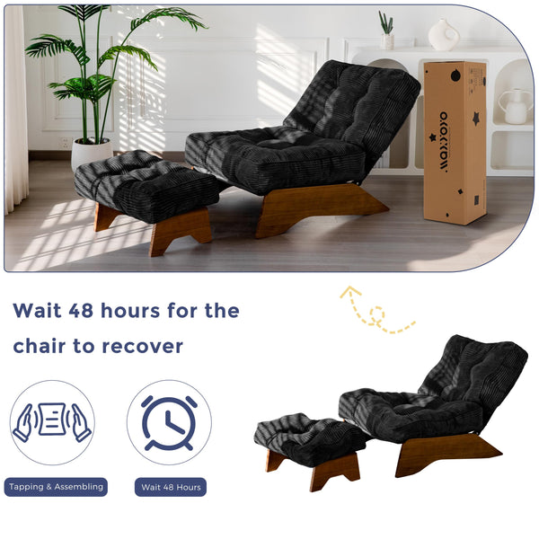 Tufted Accent Chair with Ottoman & Adjustable Backrest