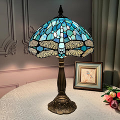 Dragonfly Tiffany Stained Glass Table Lamp 12"W x 19"H