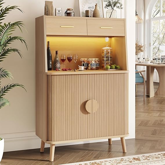Buffet Sideboard Cabinet with Roller Shutter Sliding Doors & Adjustable Shelves