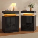 LED Nightstand with Storage Cabinet — Set of 2