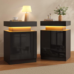 LED Nightstand with Storage Cabinet — Set of 2