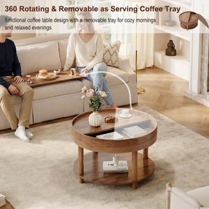 Round Coffee Table with 2-Tier Rotating Storage, 30.63"