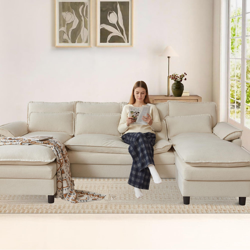 U-Shaped Sectional Cloud Couch with Storage Ottoman