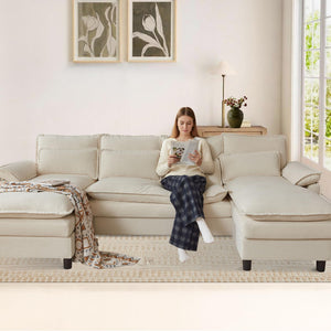 U-Shaped Sectional Cloud Couch with Storage Ottoman