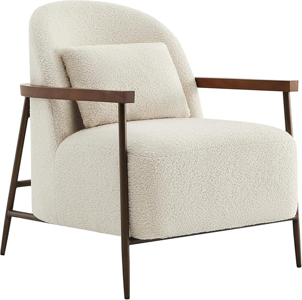 Mid-Century Modern Sherpa Armchair with Metal Frame