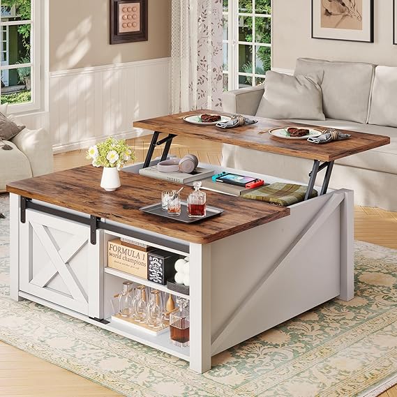 Lift Top Coffee Table with Hidden Storage and Adjustable Shelves