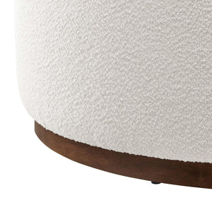 38" Round Boucle Upholstered Ottoman with Wood Base