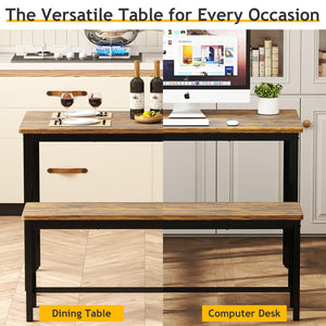 43-Inch Dining Table Set with 2 Benches – Space-Saving Kitchen Dining Set for 4