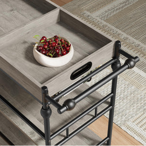 3-Tier Rolling Bar Cart with Wine Rack & Removable Tray