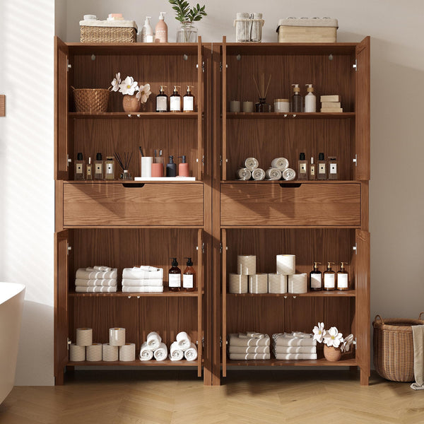 Farmhouse Storage Cabinet Set of 2 with Drawer & Adjustable Shelves