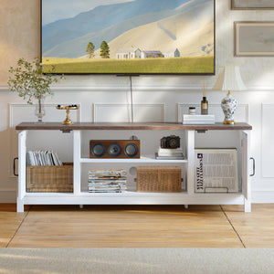 54" Farmhouse TV Stand with Storage Cabinets & Fluted Doors