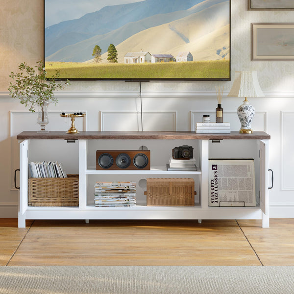 54" Farmhouse TV Stand with Storage Cabinets & Fluted Doors