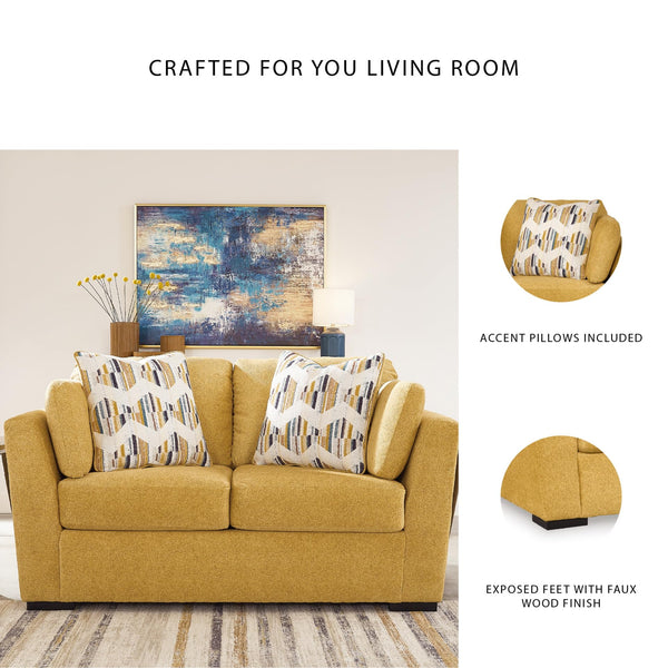Yellow Velvet Loveseat with Toss Pillows