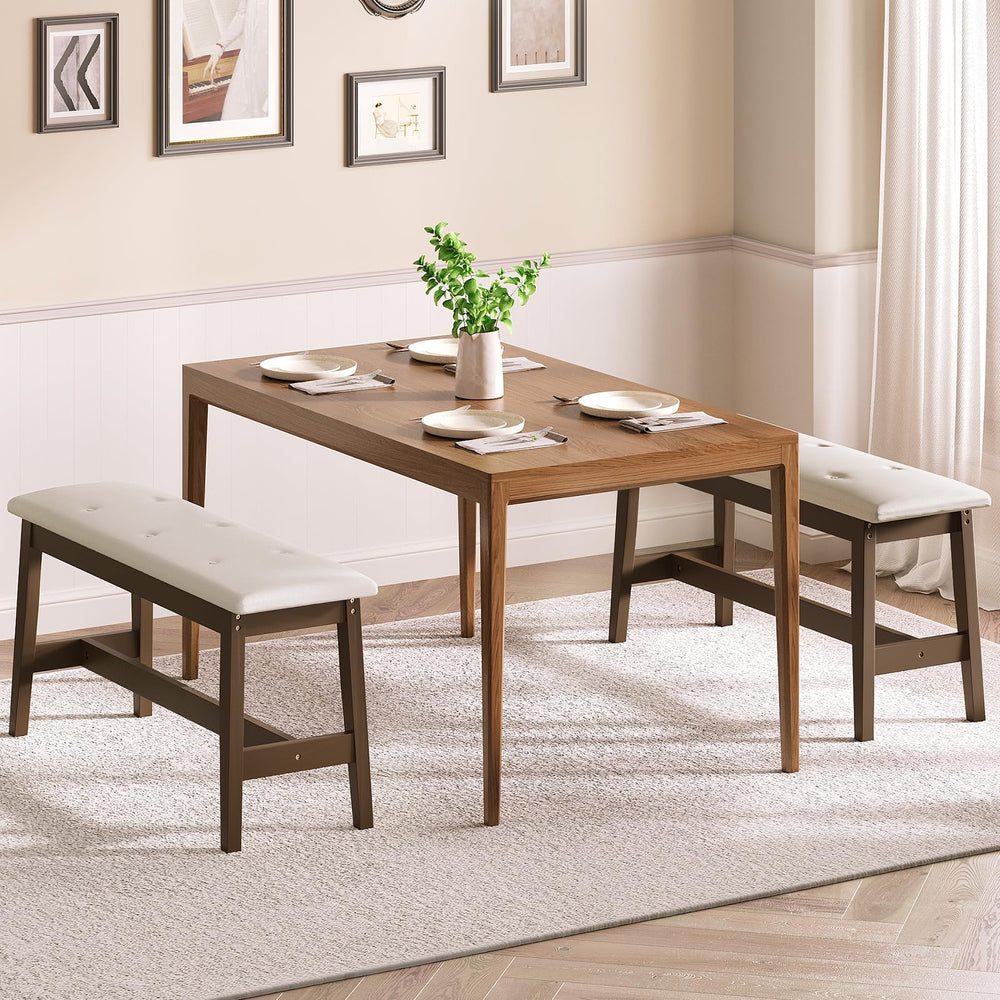 Bamboo Dining Bench with Upholstered PU Leather Seat