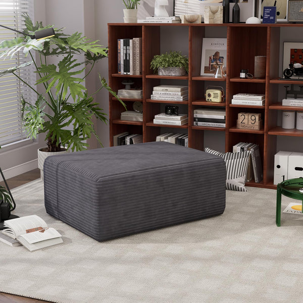 Oversized Corduroy Cloud Ottoman – Rectangle Pouf with 28D Foam