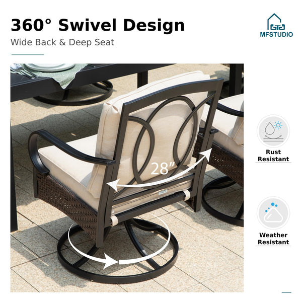 Outdoor Wicker Swivel Patio Dining Chairs with Cushions