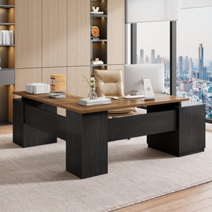 71-Inch L-Shaped Executive Desk with Drawers & Privacy Panel