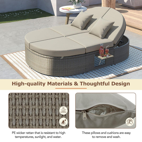 2-Person Outdoor Wicker Daybed with Adjustable Reclining Backrests
