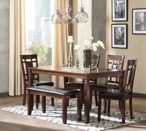 6-Piece Dining Table Set with Bench and 4 Chairs