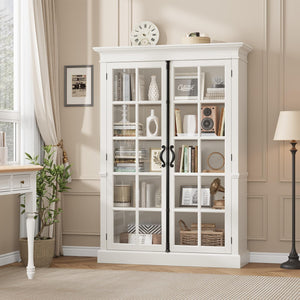 65" Glass Door Display Cabinet – 5-Tier Bookcase with Adjustable Shelves