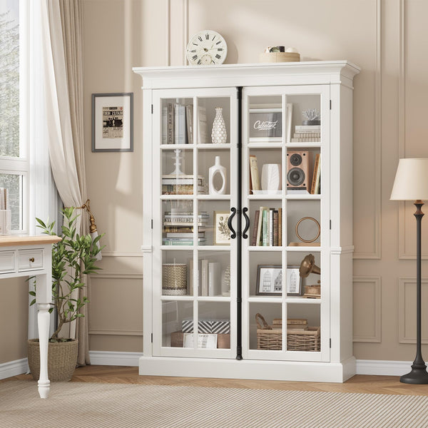 65" Glass Door Display Cabinet – 5-Tier Bookcase with Adjustable Shelves