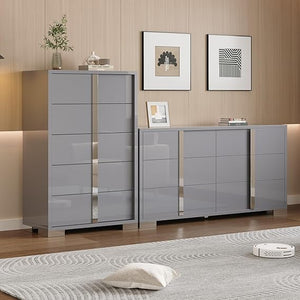 3-Piece Bedroom Set with 6-Drawer Dresser & 2 Nightstands, Grey