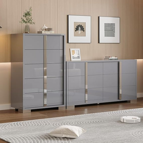 3-Piece Bedroom Set with 6-Drawer Dresser & 2 Nightstands, Grey