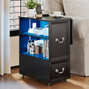 Rolling End Table with Charging Station & LED Lights