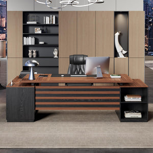 78-Inch L-Shaped Executive Desk with Storage Cabinet, Power Outlet & File Cabinet