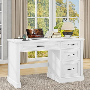 47" Farmhouse Executive Desk with Drawers, File Drawer & Charging Station