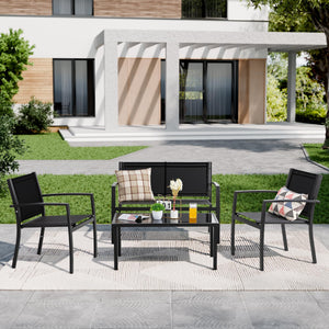 4-Piece Outdoor Patio Furniture Set with Glass Coffee Table