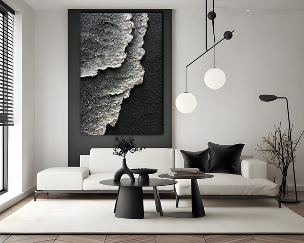 24x36" Hand-Painted 3D Texture Abstract Sea Wave Oil Painting – Modern Minimalist Canvas Wall Art