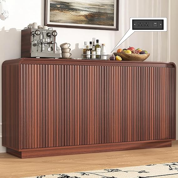 59" Fluted Sideboard Cabinet with Charging Station