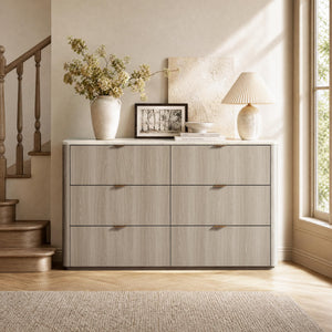 6-Drawer Bedroom Dresser with Faux Travertine Top